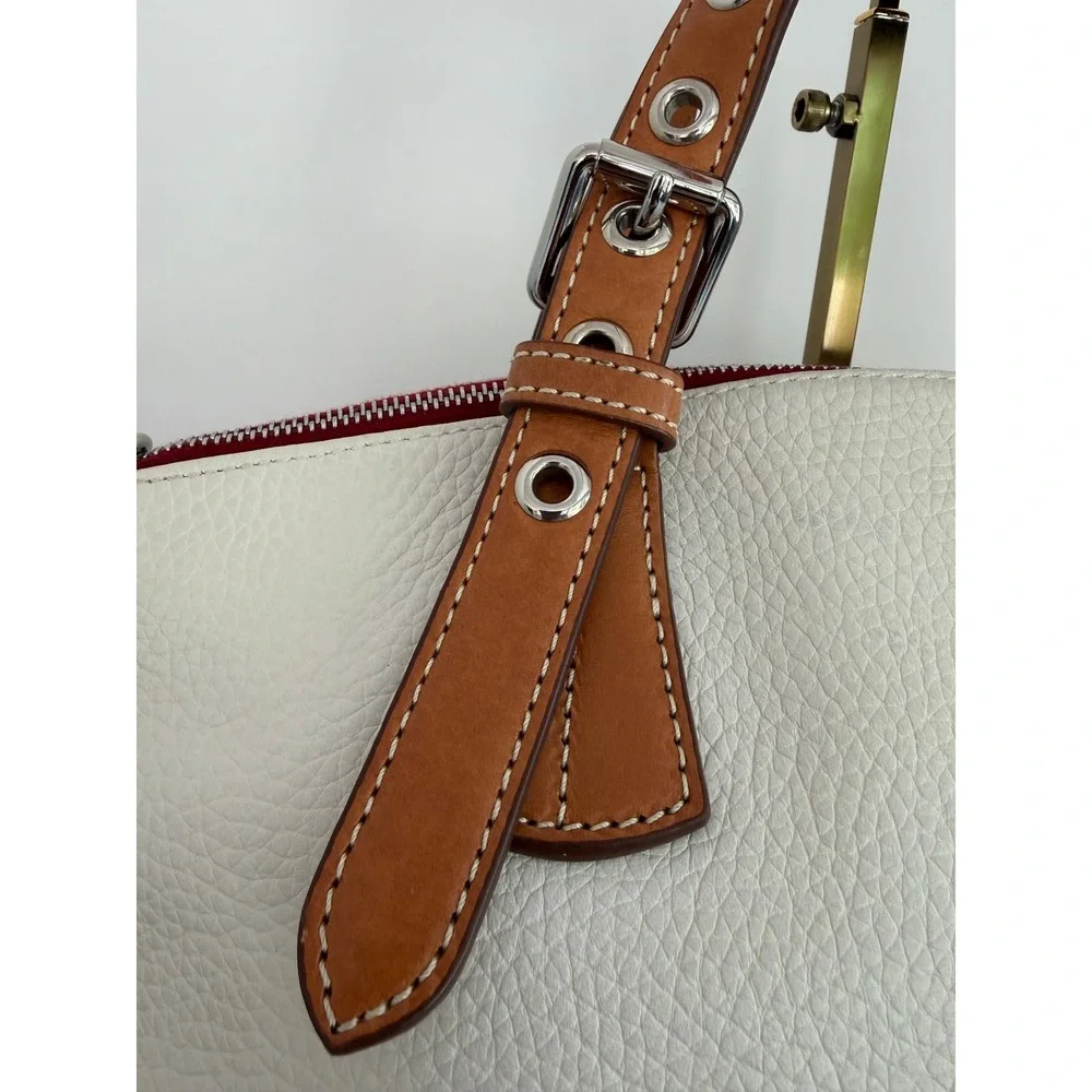 Dooney & Bourke Pebbled Leather Satchel Ivory Cream BritishTan Crossbody Handbag